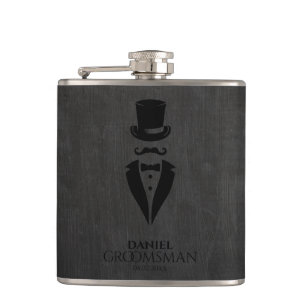 Top-hat Moustache Tux Personalize Best Man Hip Flask