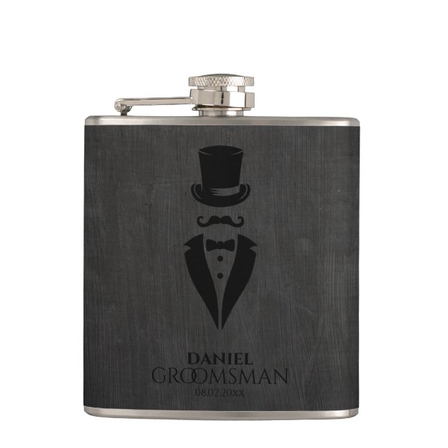 Top-hat Moustache Tux Personalize Best Man Hip Flask (Front)