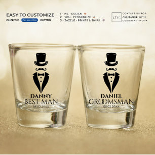 Top-hat Moustache Tux Personalize Best Man Shot Glass