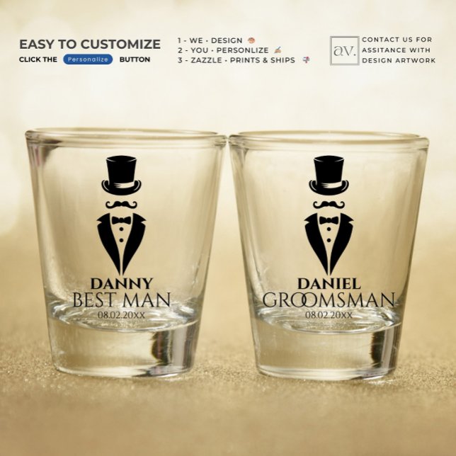 Top-hat Moustache Tux Personalize Best Man Shot Glass (Creator Uploaded)