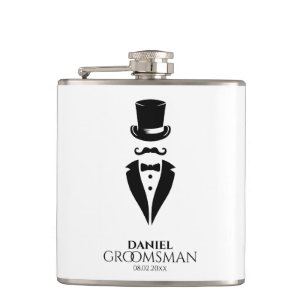 Top-hat Moustache Tux Personalize Groomsmen Hip Flask