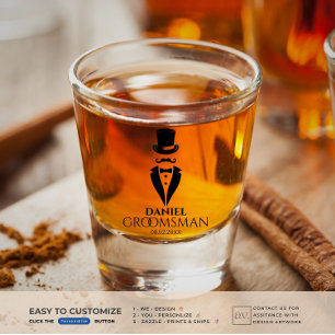 Top-hat Moustache Tux Personalize Groomsmen Shot Glass