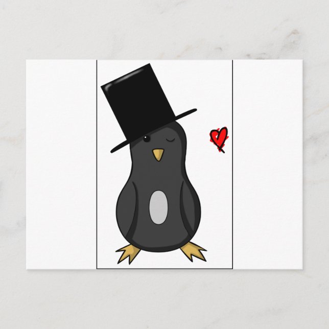 Top Hat Penguin Postcard (Front)
