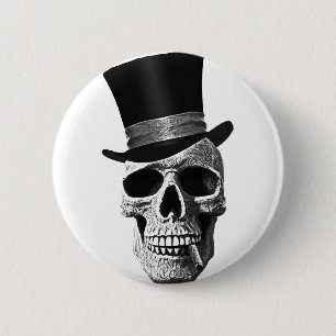 Top hat skull 2 inch round button