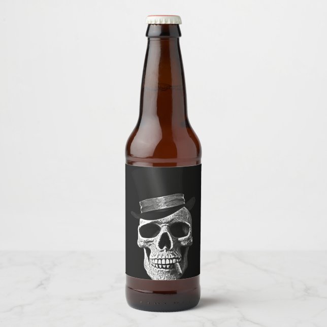 Top hat skull beer bottle label (Front)