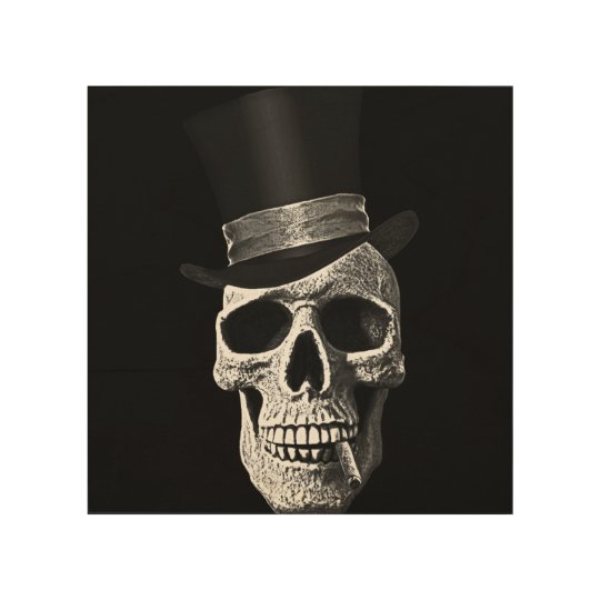 Top hat skull wood wall art