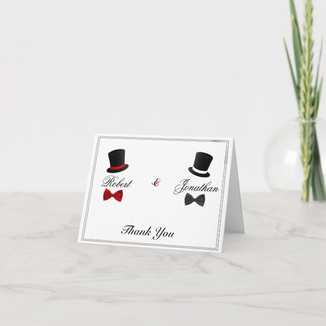 Top Hats and Bow Ties Gay Wedding Thank You (Front)