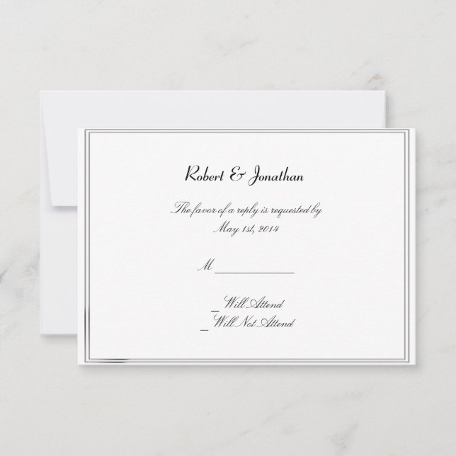 Top Hats Bow Ties Blue Gay Wedding Response Card (Front)
