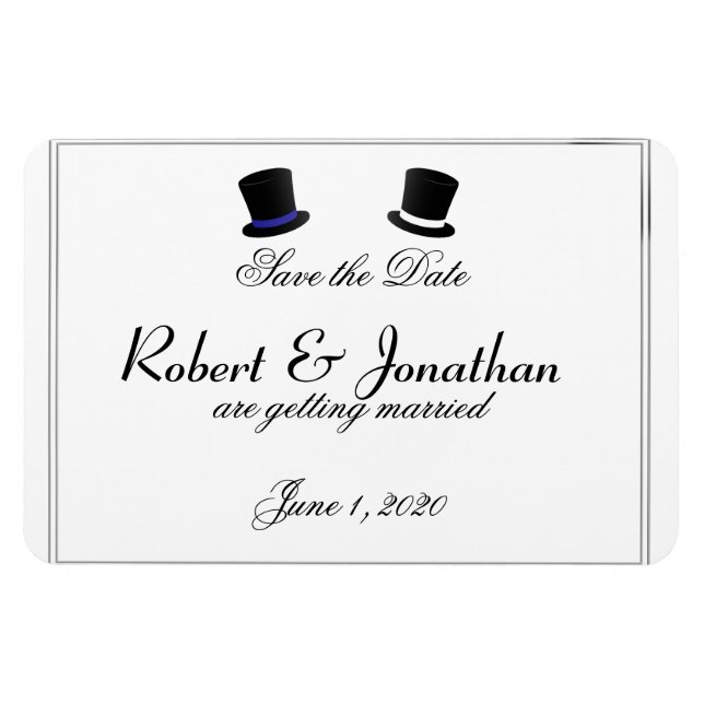 Top Hats Bow Ties Blue Gay Wedding Save the Date Magnet (Horizontal)