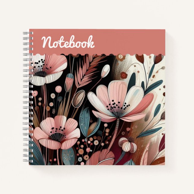  Top label Pink Wildflower with Golden Accents Notebook (Front)