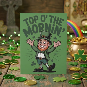 Top O The Mornin Leprechaun Lucky Charm Art Holiday Card