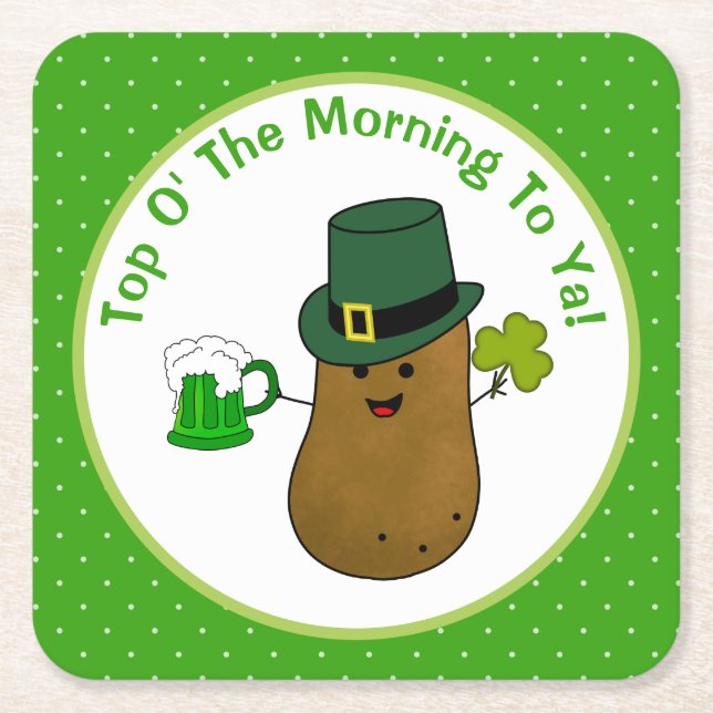 Top O' The Morning To Ya Irish Potato Square Paper Coaster (Front)