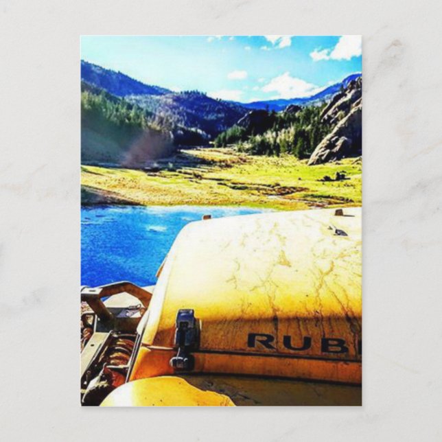 Top of a Yellow Jeep with Mountains Postcard (Front)