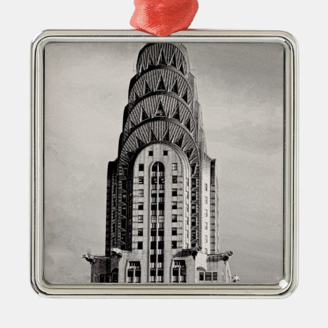Top of the Chrysler Building NYC - B&W Metal Ornament (Front)
