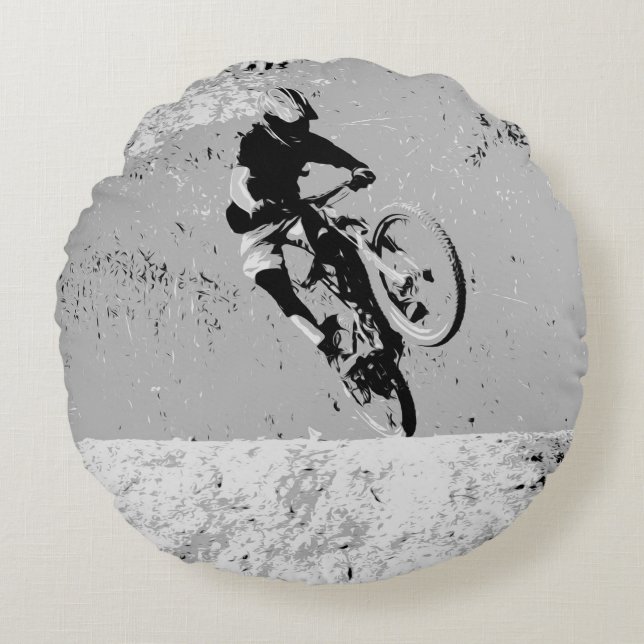  Top of the Mountain - Mountain Biker  Round Pillow (Front)
