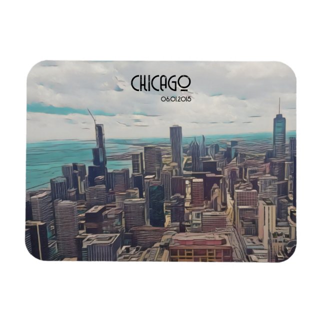 Top of the World, Chicago, Customizable Date  Magnet (Horizontal)