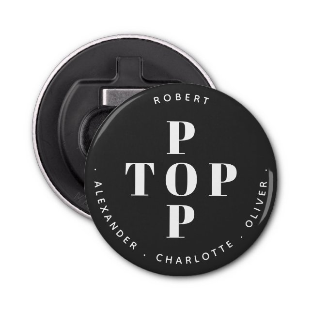 Top Pop Father Dad Personalized Family Names Bottle Opener (Front)