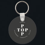 Top Pop Father Dad Personalized Family Names Keychain<br><div class="desc">Show your father,  dad or grandfather how much you appreciate them with this cute Top Pop modern typography design.
Perfect for Father's Day,  birthdays and any other day!
Change the father and kid's names to customize.</div>