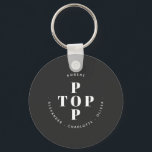 Top Pop Father Dad Personalized Family Names Keychain<br><div class="desc">Show your father,  dad or grandfather how much you appreciate them with this cute Top Pop modern typography design.
Perfect for Father's Day,  birthdays and any other day!
Change the father and kid's names to customize.</div>
