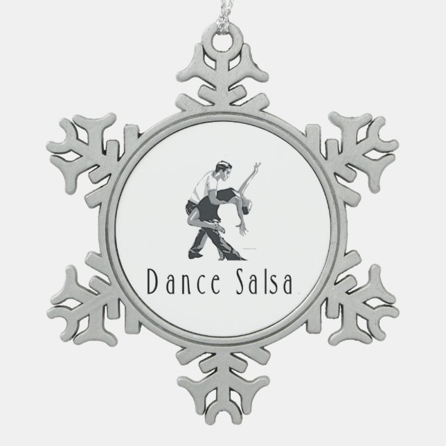 TOP Salsa Dance Snowflake Pewter Christmas Ornament (Front)