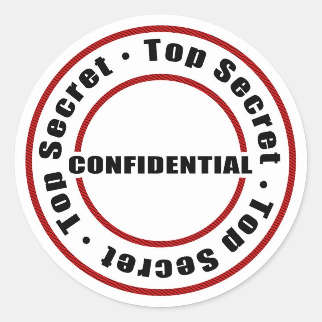 Top Secret Confidential Red Black White Classic Round Sticker (Front)