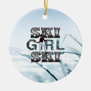 TOP Ski Girl Ski Ceramic Ornament