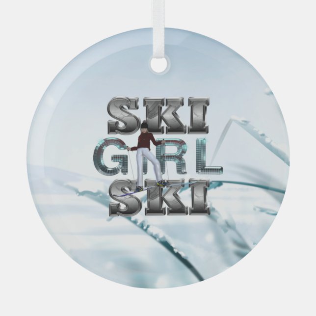 TOP Ski Girl Ski Glass Ornament (Front)
