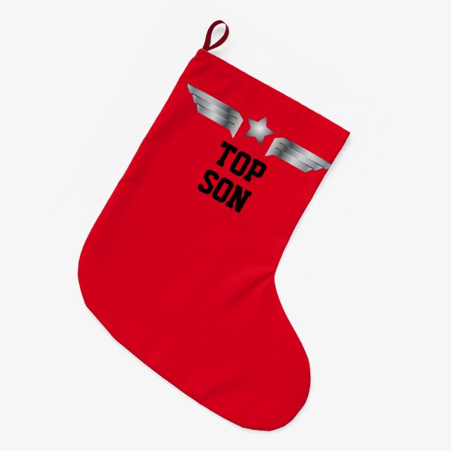 Top Son Aviator Wings Cool Flying Large Christmas Stocking (Front (Hanging))