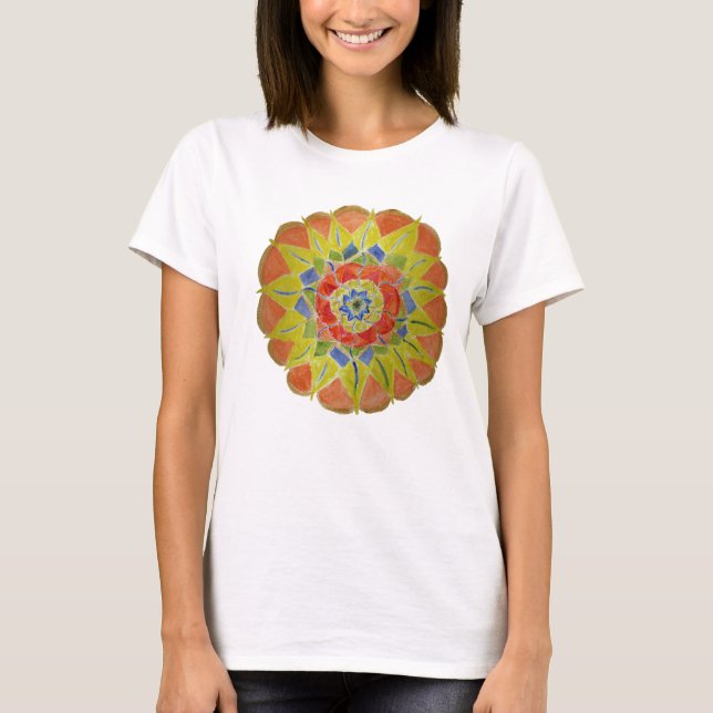Top T-Shirt féminin peint à la main de Mandala Flo (Devant)