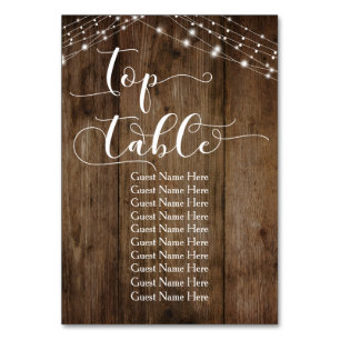 Top Table Wood & Lights avec carte de nom d'invité