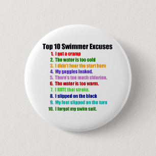Top Ten Swimmers Excuses 2 Inch Round Button