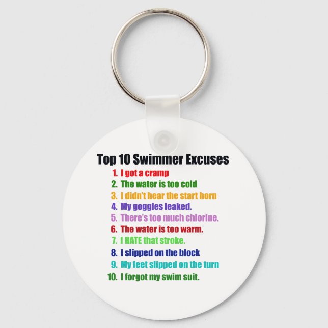 Top Ten Swimmers Excuses Keychain (Front)