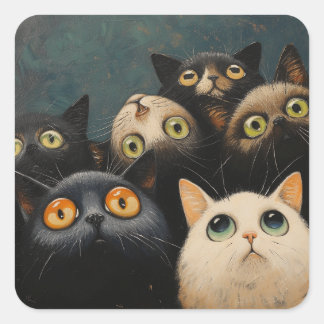 Top View Feline Gaze: Quintessential Cat Square Sticker