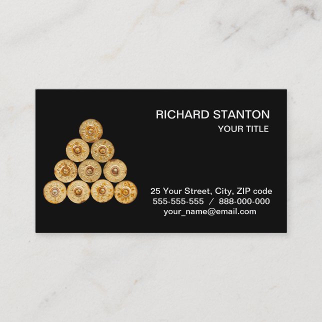 Top view of the hunt cartridges business card (Front)