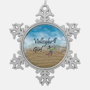 TOP Volleyball Girl Snowflake Pewter Christmas Ornament