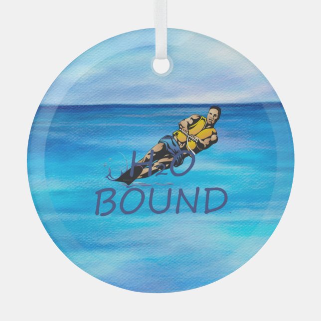 TOP Water Skiing Glass Ornament (Front)