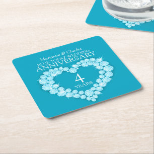 Topaz 4th wedding anniversary heart blue coasters