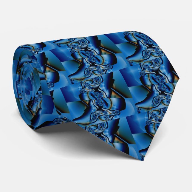 Topaz | Blue and White Fractal Art Tie (Rolled)