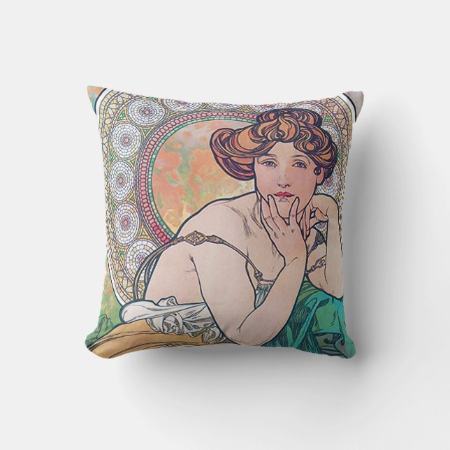 Topaz (Four Jewels), Alphonse Mucha Throw Pillow (Front)