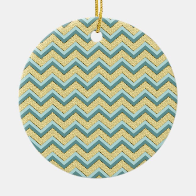 Topaz Glitter Chevron Pattern Ceramic Ornament (Front)
