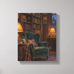Topaz Lamps in the Quiet Library - Cozy Reading Ro Canvas Print