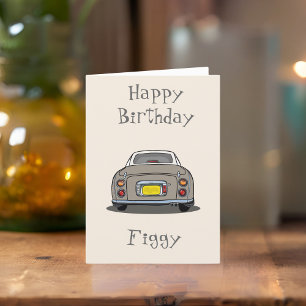 Topaz Mist Nissan Figaro Car Happy Birthday Card