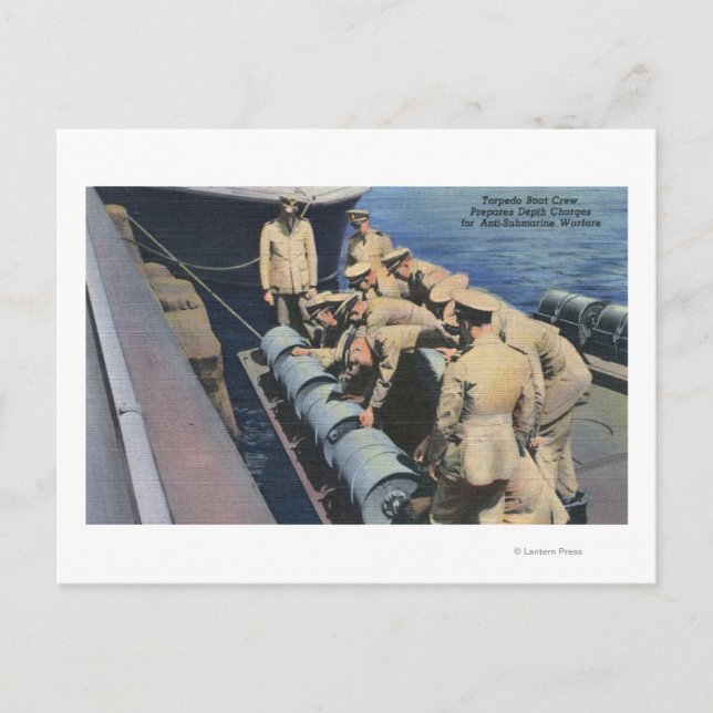Topedo Boat Crew Prepares Depth Charge - US Navy Postcard (Front)