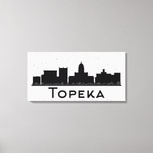 Topeka, Kansas   Black & White City Skyline Canvas Print