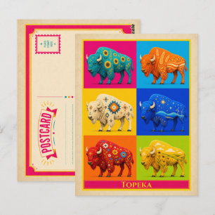 Topeka Postcard Kansas Bison Vintage Pop Art