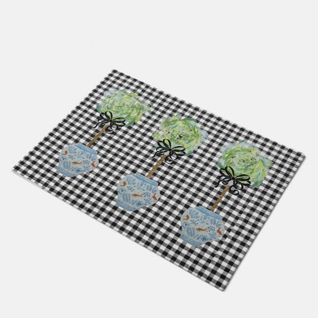 Topiaries Blue and White Ginger Jar Doormat Rug (Angled)