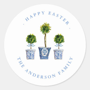 Topiaries Blue & White Happy Easter Label / Seal