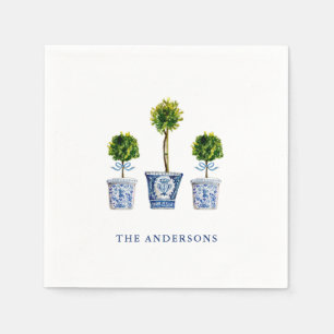 Topiaries in Blue & White pot Party Napkin
