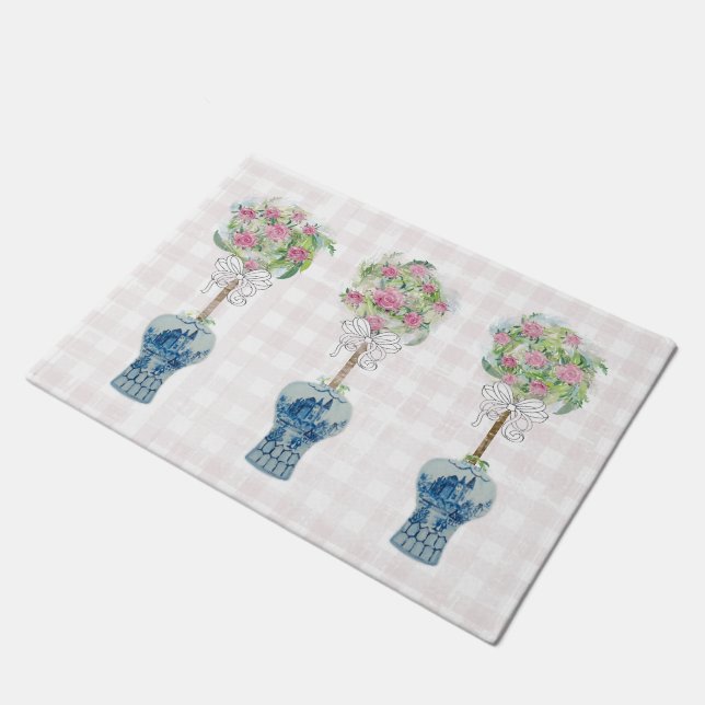 Topiary Blue and White Ginger Jar Doormat Rug (Angled)