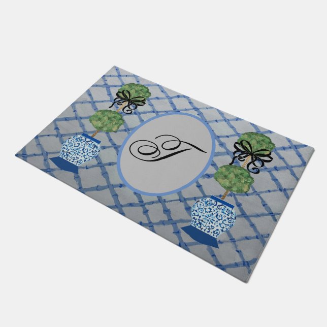 Topiary Blue Ginger Jars jars Doormat Welcome Mat (Angled)